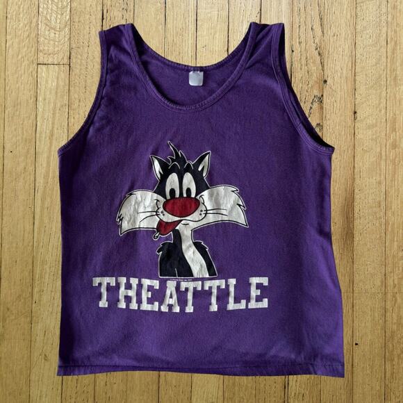 Vintage Sylvester The Cat 1977 Warner Bros Retro Tank Top Size L Purple - Picture 8 of 8